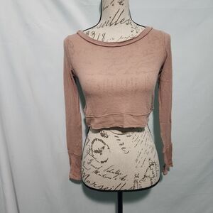 Free People Movement Beige Ballet Cut-Out Crop Top W Long Sleeves. Size Small.